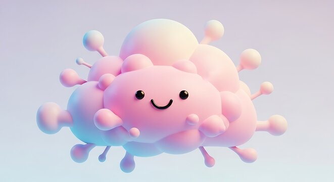 Cute Pink Blob Character with Happy Face, 3D Render Illustration