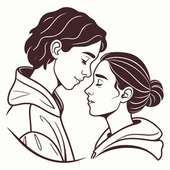 A loving couple shares an intimate moment, expressing affection, tenderness, and connection isolated on white background