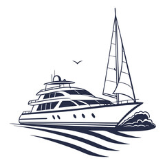 A luxury yacht with a sail cruising on the blue sea, a symbol of wealth and adventure isolated on white background a perfect getaway