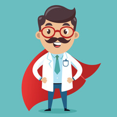 Enthusiastic Cartoon Doctor or Nurse with Cape Depicted. A Cheerful Representation of Healthcare