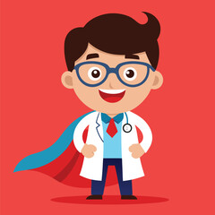 Enthusiastic Cartoon Doctor or Nurse with Cape Depicted. A Cheerful Representation of Healthcare