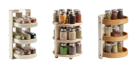 Showcasing efficient spice organization solutions for modern kitchens, isolated on transparent background, png set
