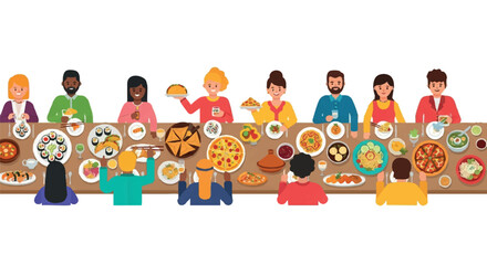 Fototapeta premium Diverse people enjoying food at communal table
