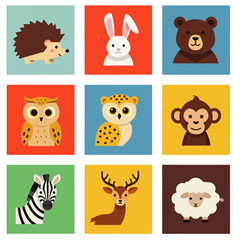 Cute cartoon animal portraits arranged in a grid pattern.