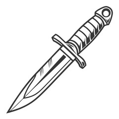 Vintage dagger knife with sharp blade isolated on white background, perfect for military and combat designs, vector illustration