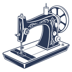 Vintage sewing machine illustration isolated on white background, ideal for crafting, tailoring, and retro design projects