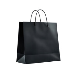 Black shopping bag elegant design retail package, isolated on transparent background, perfect cutout, PNG