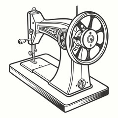 Vintage sewing machine isolated on white background, a classic tool for tailoring and crafting, showcasing retro design and needlework