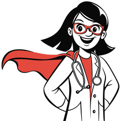 Cartoon Superhero Doctor with Cape Ready to Save the Day Bringing Health and Wellness