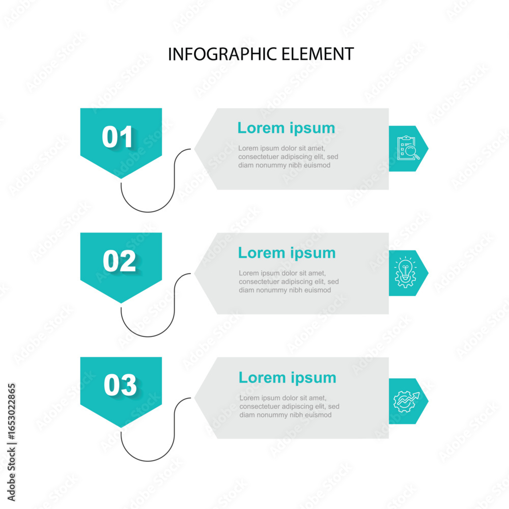 Aufkleber vector template business infographic. 3 step vertical concept with columns or table with paper style