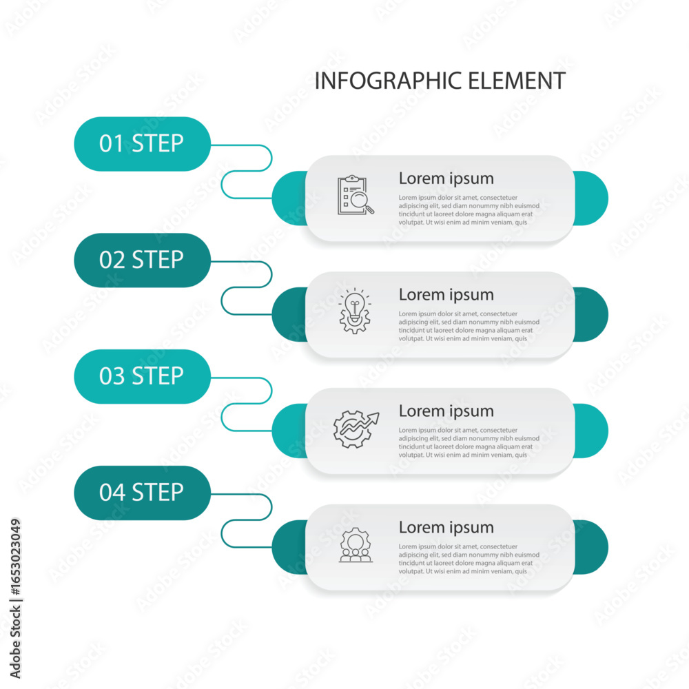Poster 4 step business template infographic. 4 columns vertical with line and paper style. 4 slide process 
