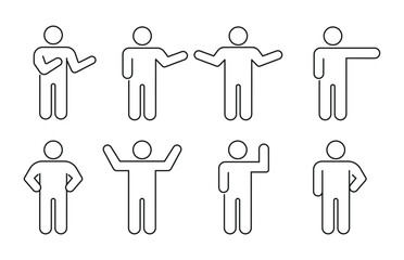 Set of lineal people icon. Line peoples icon with expression or hand style. Vector illustration suitable for web and graphic design