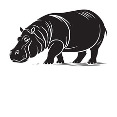 black hippopotamus Silhouette Vector, High Quality Illustration on White Background