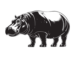 black hippopotamus Silhouette Vector, High Quality Illustration on White Background