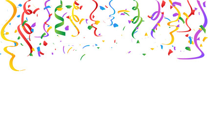 A festive vector illustration of colorful confetti and party streamers decorating a vibrant holiday celebration