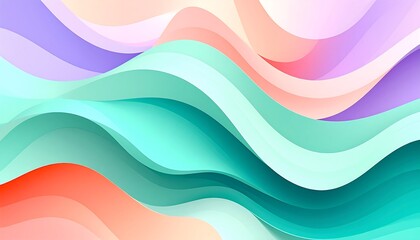 A vibrant abstract design featuring layered, wavy shapes in a range of pastel colors, creating a dynamic and visually appealing backdrop.