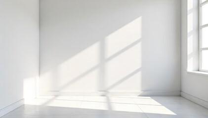 Sunlight Streams into a Pristine White Room, Ready for Renovation or a Fresh Start. Minimalist, Bright, Spacious Interior Design.