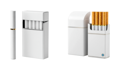 Exploring modern smoking trends e-cigarette and cigarette packaging, isolated on transparent background, png set