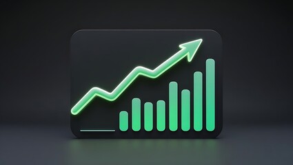 Futuristic glowing data visualization graph with neon light bars and line chart on dark background