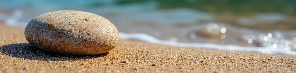 Smooth River Rock on Sandy Beach  A Testament to Time and Erosion, Perfect for Nature, Geology, or Texture Backgrounds