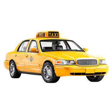 Classic yellow new york city taxi cab vehicle isolated on transparent background
