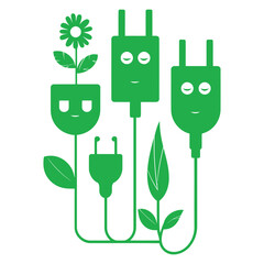 Green energy concept with flower plug and leaf plug representing eco friendly power sources and sustainability