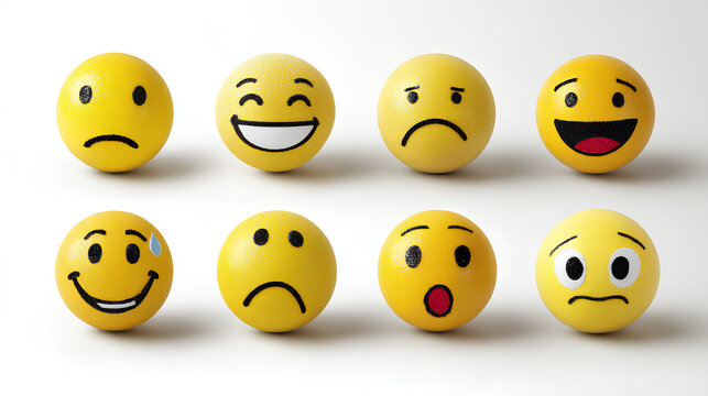 set of different smiley face showing various emotions isolated on white 