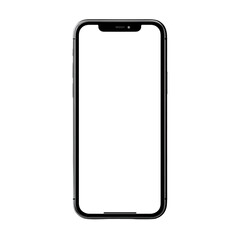 Modern smartphone with a blank white screen and sleek black frame isolated on transparent background