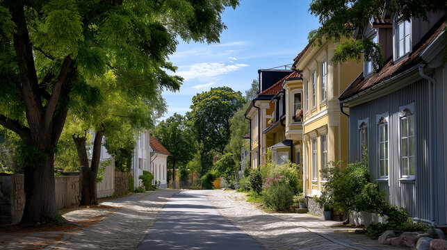 Charming V&auml;stervik Streets Bathed in Soft Sunlight