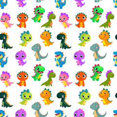Cute Funny Dinosaurs Seamless Vector Pattern