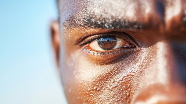 Intense Gaze: A close-up shot of a determined individual's eye, capturing the raw power of focus, determination, and emotional depth.