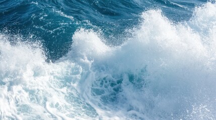 Fototapeta premium Ocean Wave: Capture the raw power and beauty of the ocean as a magnificent wave crests and crashes, creating a mesmerizing display of aquatic force.
