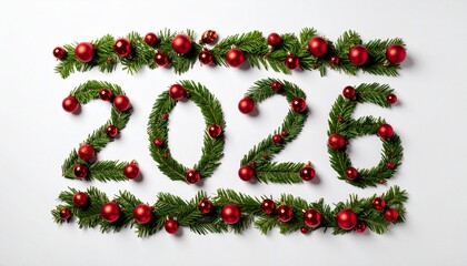 celebración de Año nuevo 2026 el número 2026 escrito con hojas de abeto verde de Navidad, cuidadosamente dispuestas para formar cada cifra. concepto fin de año	
