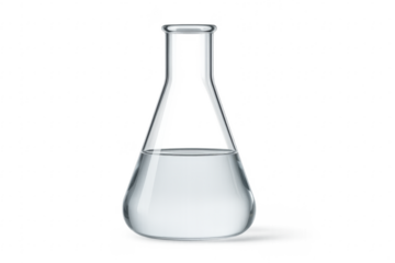 Erlenmeyer Flask containing transparent liquid on transparent background