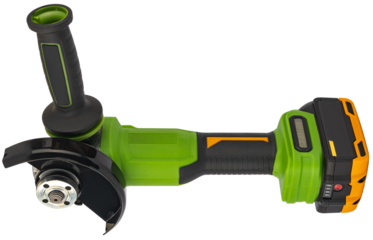Cordless angle grinder for cutting and grinding metal.