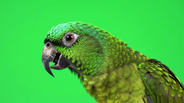 Green Parrot Animation on Green Screen Background for Chroma Key Effects and Animal Footage