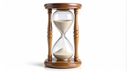 Elegant Wooden Hourglass Timepiece Sand Timer Showing Passing Time Isolated on White Background