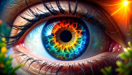 Close-up of a stylized eye, vibrant colors