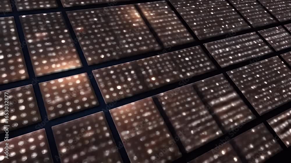 Poster a dynamic abstract background features a vast grid of luminous digital panels