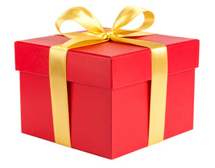 Obraz premium Festive Red Present with Golden Bow PNG
