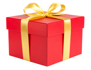 Festive Red Present with Golden Bow PNG