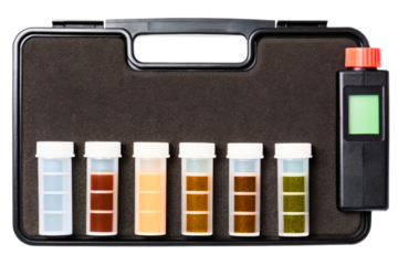 Water quality testing kit with color samples and digital meter isolated with transparent background