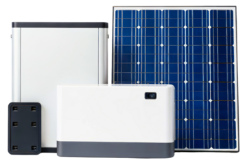 Off-grid solar energy system with panel and battery backup isolated with transparent background