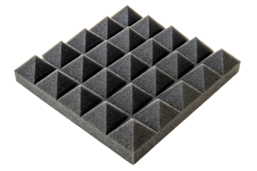 Soundproofing acoustic foam panel with a pyramid pattern isolated with transparent background