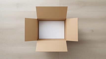 Open brown cardboard sliding box on clean white surface, natural shadow, minimal packaging mockup