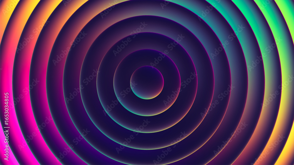 Poster iridescent futuristic hypnotic colorful neon concentric circles with smooth gradient transitions. bo