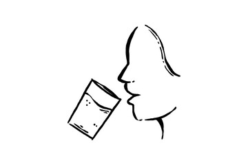 Drinking water hand drawn vector icon illustration