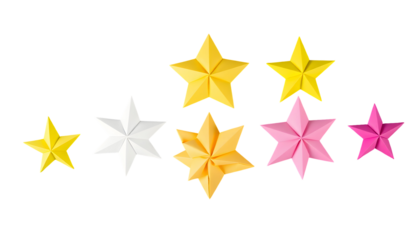 Colorful 3D Origami Stars on Transparent Background