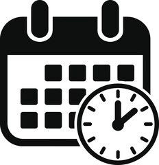 Calendar with Clock Icon in Black Over Transparent Background Symbol