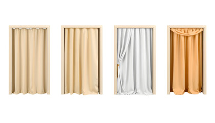 Set of Four Beige and White Curtains Hanging in Doorways